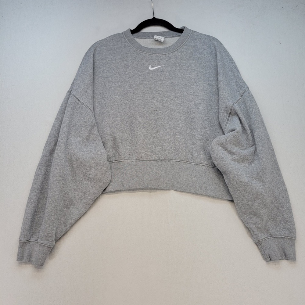 Nike Sweatshirt Womens Medium Gray Cropped Sportswear Mini Swoosh Fleece